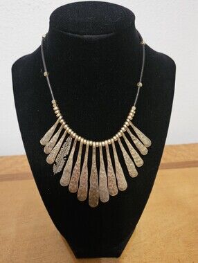 Lucky Brand Goldtone, hammered brass statement necklace 35"